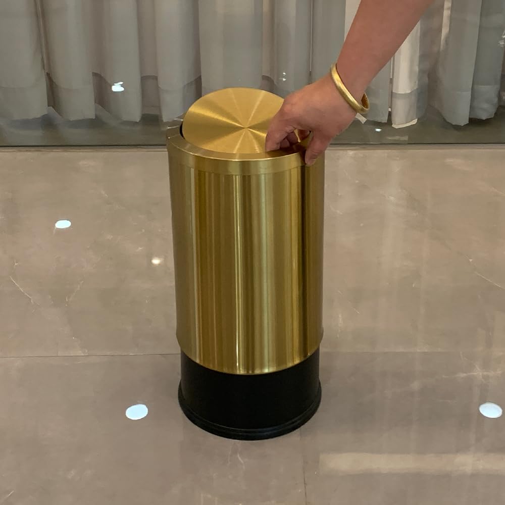 LEASYLIFE 9 Liter/2.4 Gallon, Small Gold Trash can with Swing lid, Brass Bathroom Trash can, Bedroom Garbage bin,Trash bin for Office, Living Room,Bathroom，Restaurant Bathroom