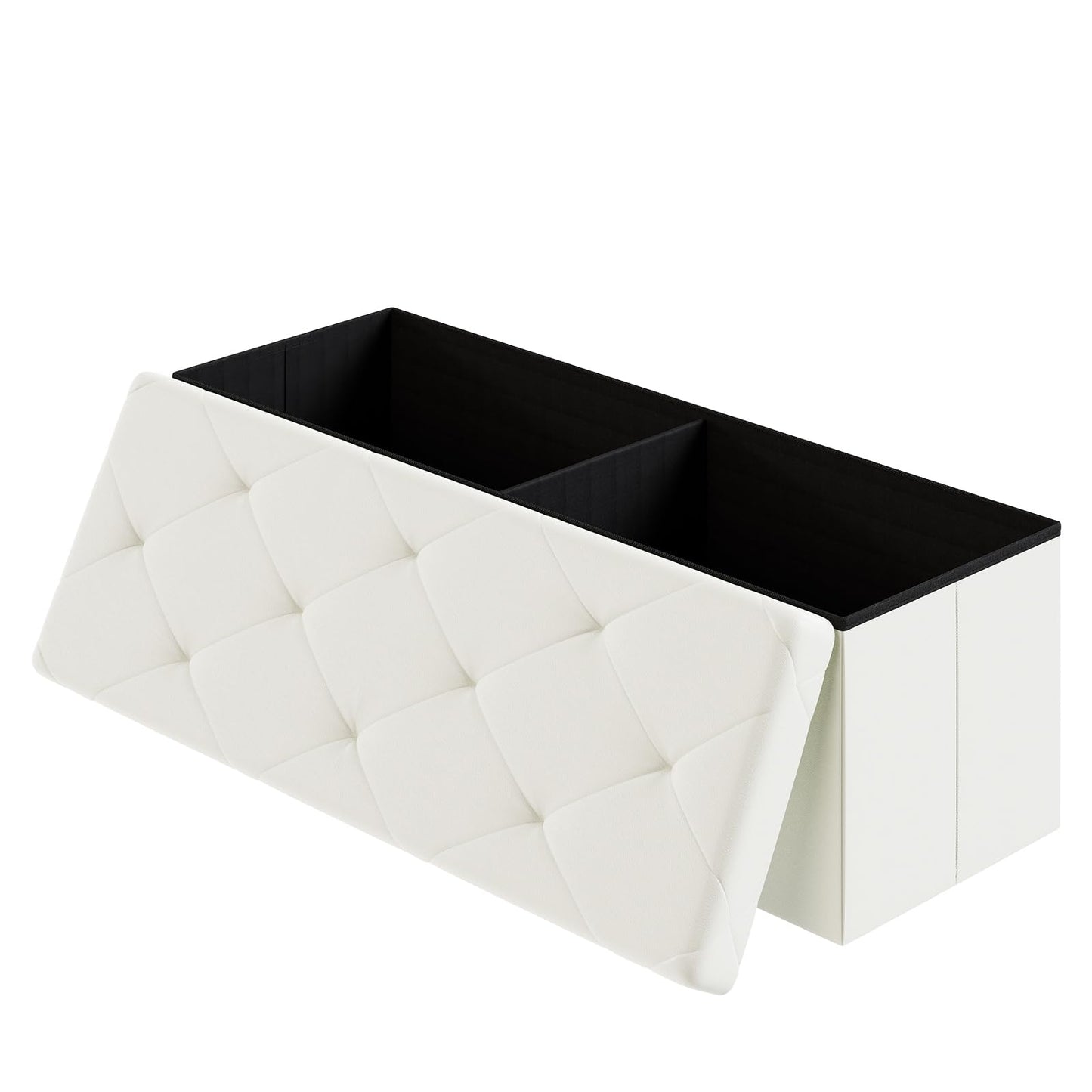 DUMOS 43 Inches Folding Ottoman with Storage Bench, Foot Rest Stool, End of Bed Storage Bench Upholstered, Load 660 lbs, for Living Room, Synthetic Leather, Beige