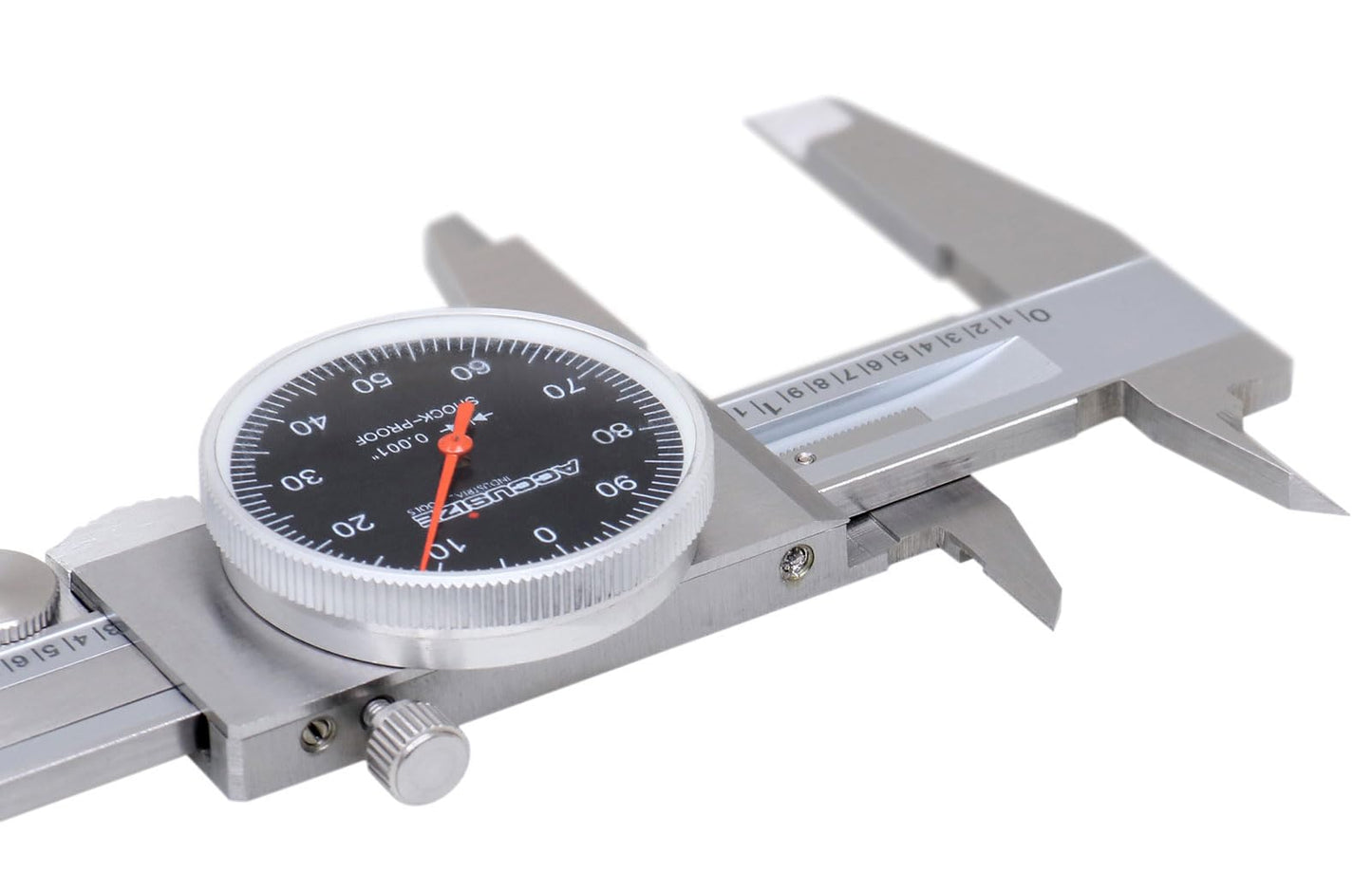 Accusize Industrial Tools 0-6" x 0.001" (Range x Resolution) Dial Caliper, Black Face Red Needle, Stainless Steel in Fitted Box, P920-B216
