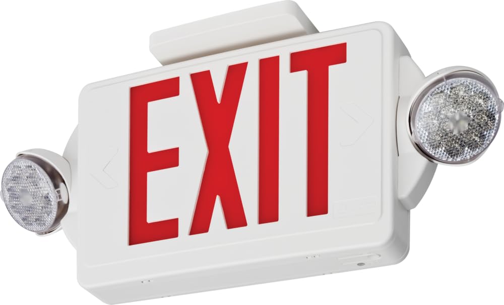 Lithonia Lighting LHQM LED R M6 Quantum White LED Exit and Emergency Light Combo with Red Letters, 180 Lumens, 120 Volts, 4 Watts,