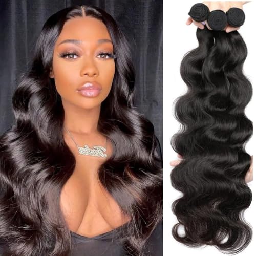 Beautymoon Brazilian Human Hair Weave 3 Bundles Body Wave 12 14 16 Inch 100% Unprocessed Virgin Hair Extensions Tangle-Free Natural Color for Black Women