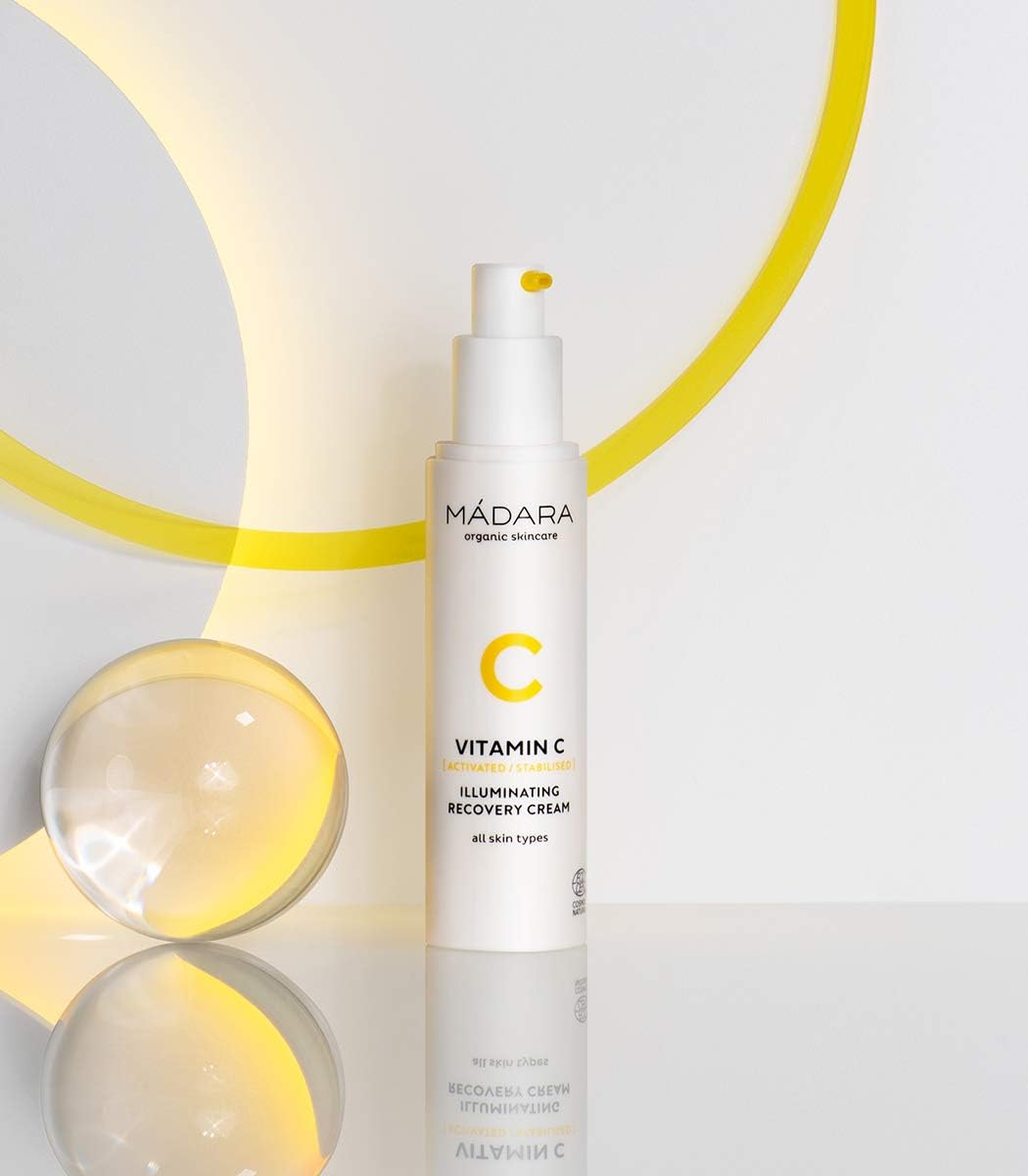 MÁDARA Organic Skincare | Vitamin C Illuminating Recovery Cream – 50 ml, Vitamin C moisturiser with hyaluronic acid, Hydrating and brightening face cream, All skin types, Vegan, Ecocert certified