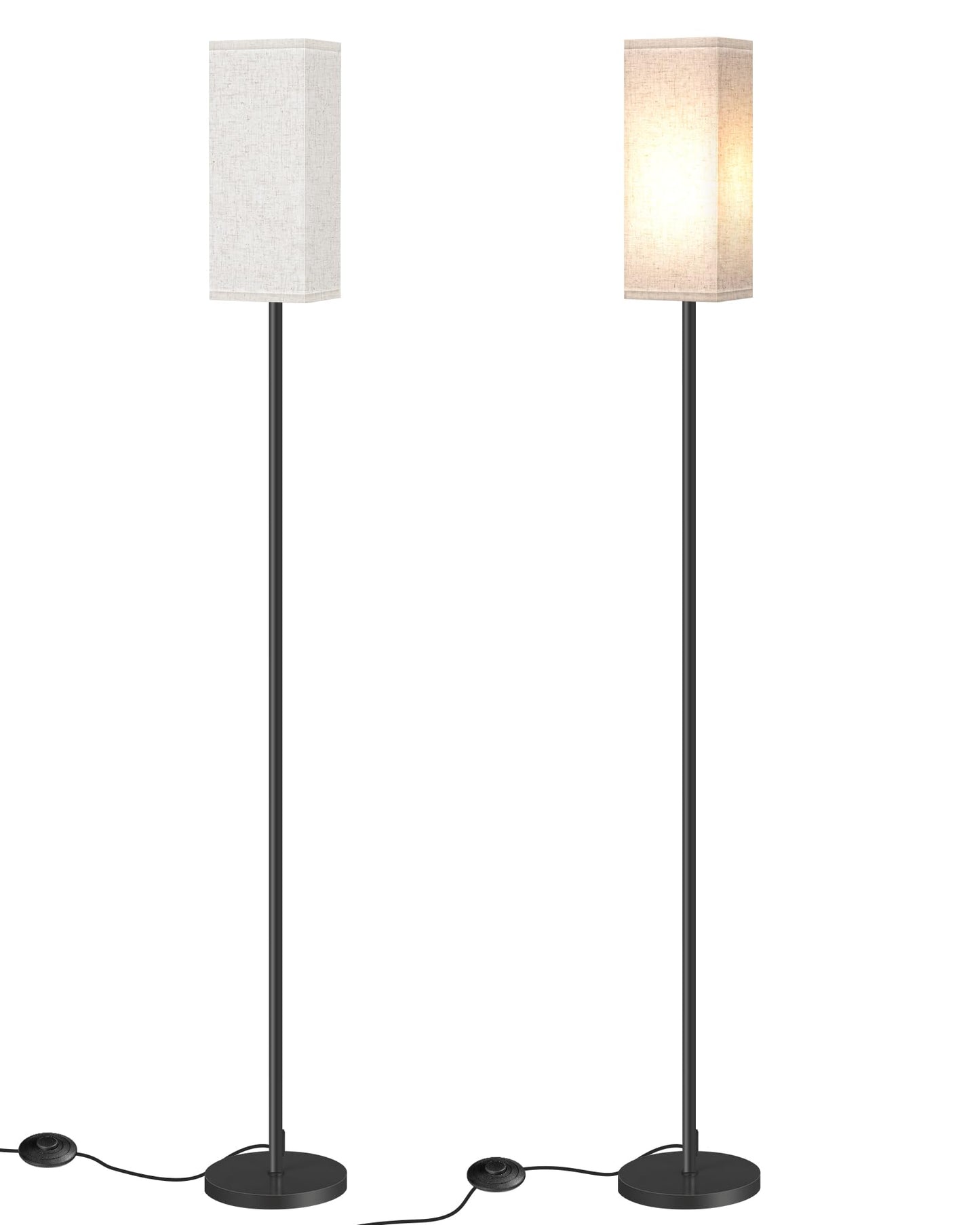 GOEBLESON 2 Pack Floor Lamp, Pole Lamp with Foot Switch, Modern Standing Lamp Lampshade, Minimalist Freestanding Lamp (Bulb Not Included), for Living Room, Bedroom Office, Black and Beige E07LDP205