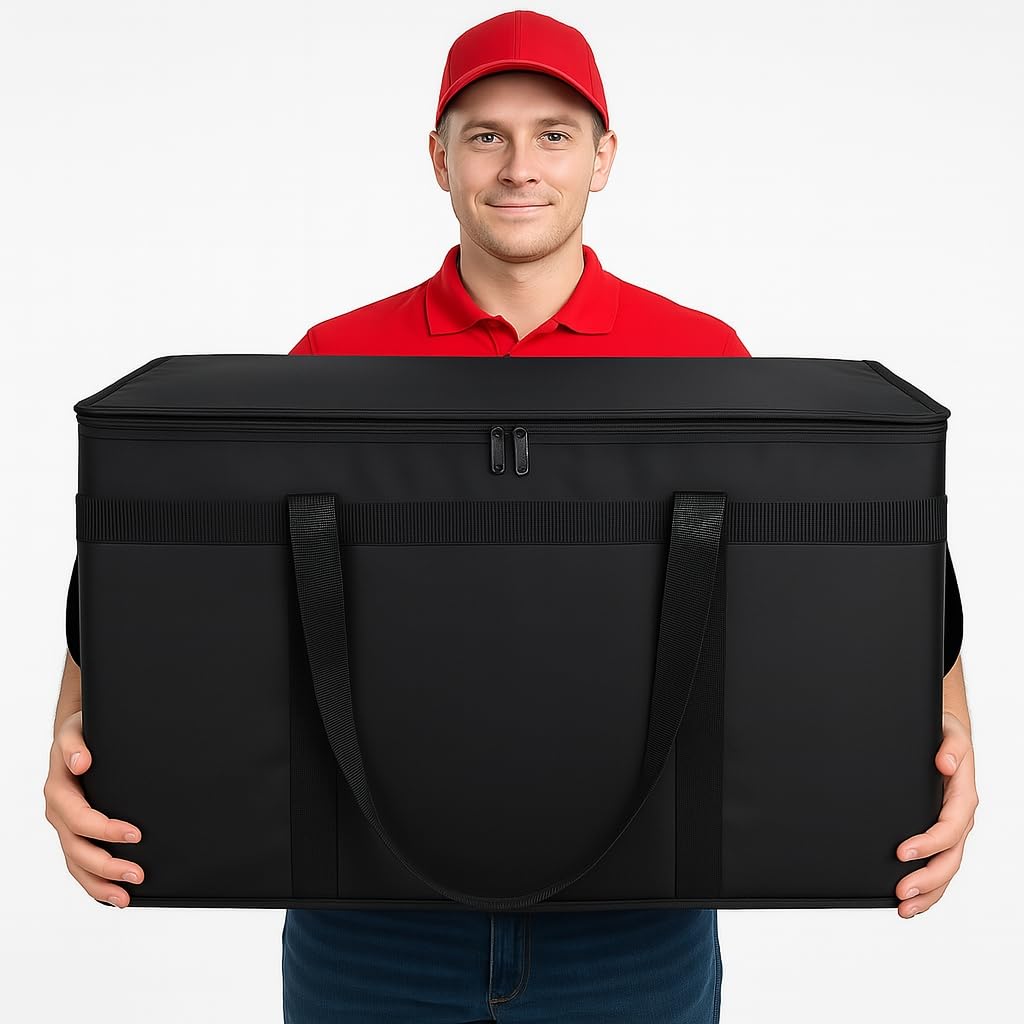 Bodaon Large 3-Pack Insulated Food Delivery Bag with hard bottom, XXXL Catering/Pizza Cooler Bags, Rideshare Delivery Bag, Thermal Cold/Hot Styrofoam Carrier for Travel/Shopping/Car