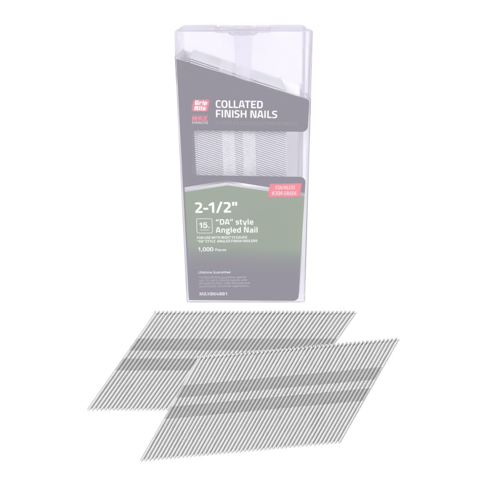 Grip Rite Prime Guard MAXB64881 304-Stainless Steel Finish 15-Gauge Angle Nails in Belt Clip Box (Pack of 1000), 2-1/2"