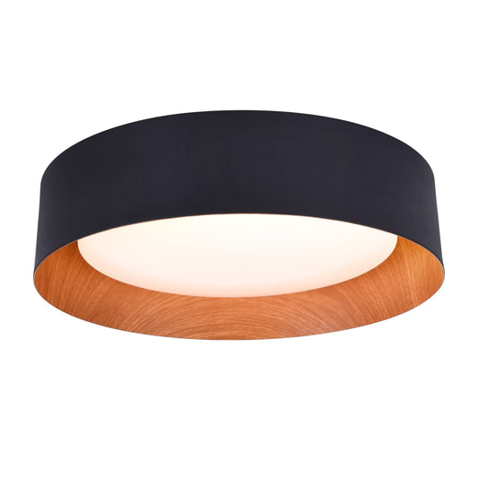 Bargeni Flush Mount Ceiling Light,13 inch Ceiling Light Fixtures,Matte Black with Wood Accent,3000K/Warm White/18W(100w Equiv.),Dimmable LED Lighting Fixtures Ceiling for Kitchen,Outdoor