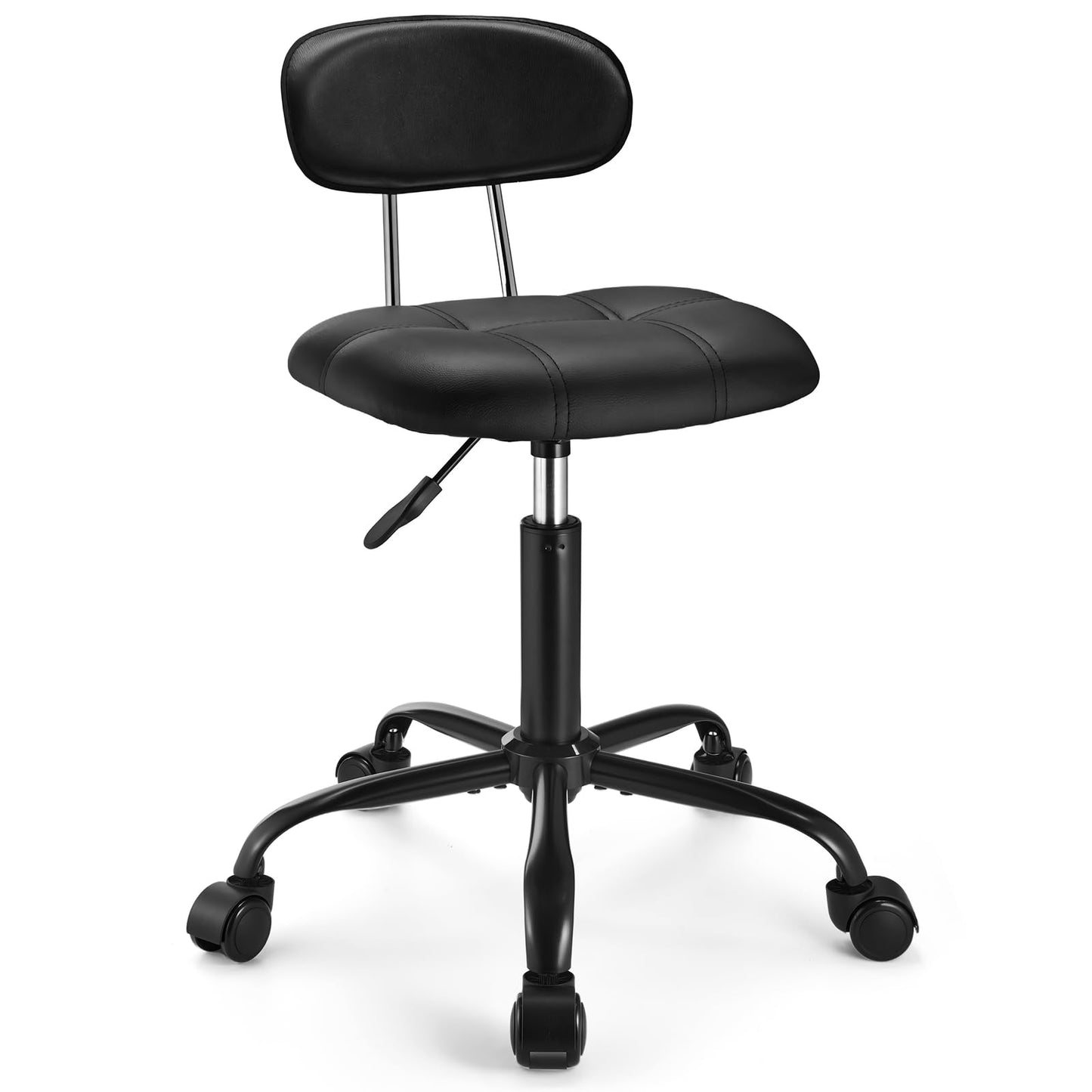 FNZIR Square Rolling Stool with Backrest Height Adjustable Chair Swivel Drafting Chair Stool Chair with Wheels Stable Base Foot Black