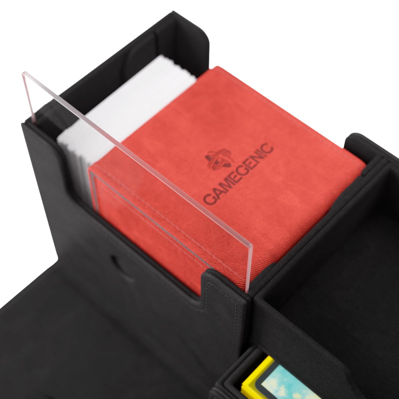 Gamegenic The Academic 133+ XL Premium Deck Box | Double-Sleeved Card Storage | Card Game Protector | Holds Up to 122 Cards Plus Game Accessories | Black/Black Color | Made