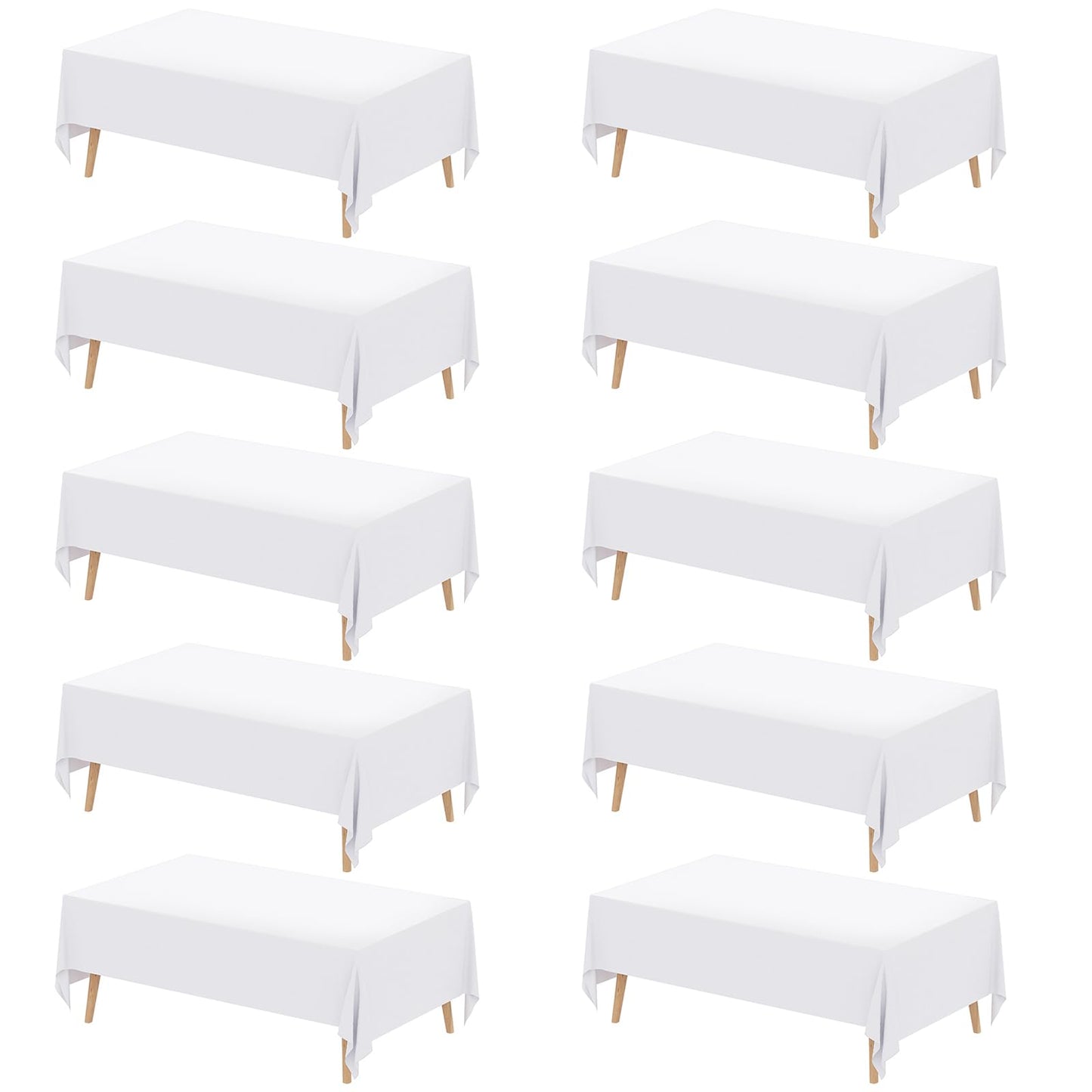 Fixwal 10 Pack White 70 x 120 Inch Rectangle Tablecloths, Reusable Heavy Duty Washable Polyester Table Covers for 6-8 Ft Tables, Wedding, Party Picnic, Camping