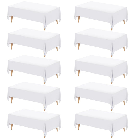 Fixwal 10 Pack White 70 x 120 Inch Rectangle Tablecloths, Reusable Heavy Duty Washable Polyester Table Covers for 6-8 Ft Tables, Wedding, Party Picnic, Camping