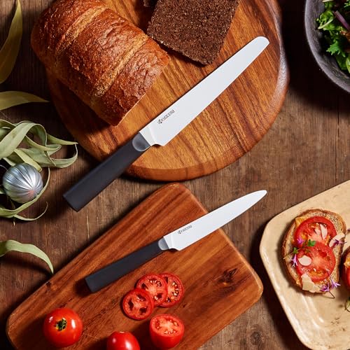 Kyocera INNOVATIONwhite 5" Ceramic Tomato Knife - White Z212 Micro Serrated Blade with Non-Slip Black Handle