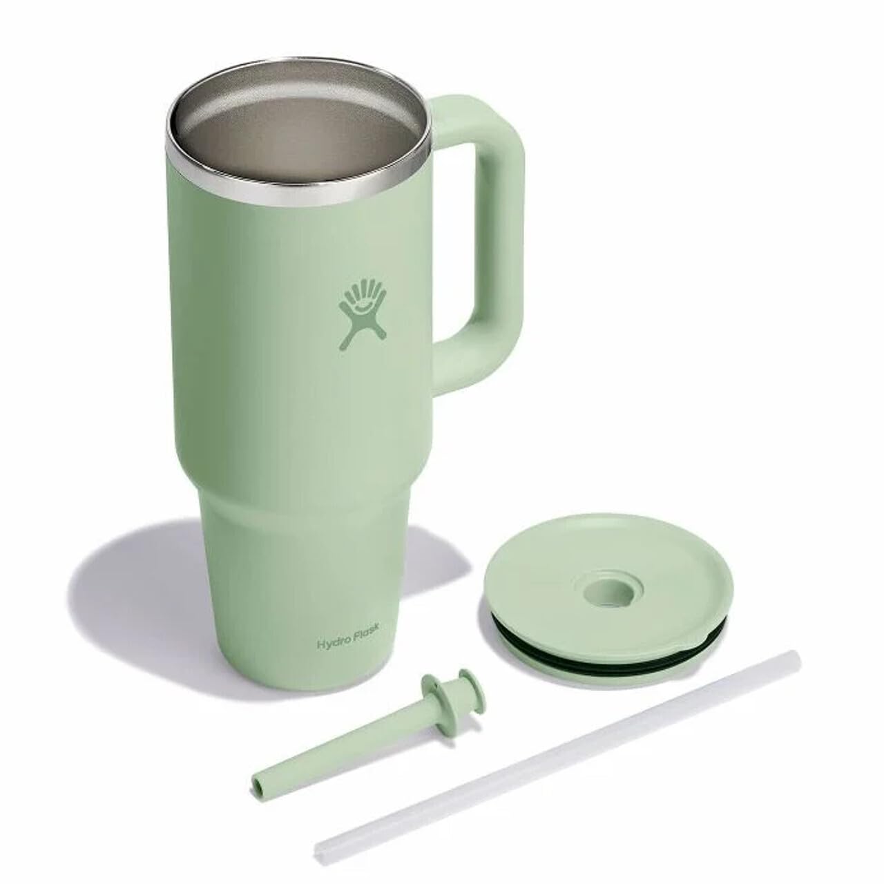 Hydro Flask 40 Oz Travel Tumbler with Handle, Lid and Straw - Insulated Stainless Steel in 40 Oz Aloe Green