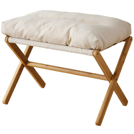 Baveke Folding Upholstered Footrest Stool, Small Accent Ottoman with Thick Cotton Cushion & Bamboo X Legs, Modern Padded Sofa Stool for Makeup Bedroom Living Room (Beige)