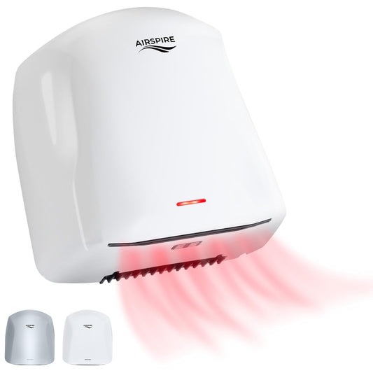 AIRSPIRE Electric Hand Dryer for Commercial Bathrooms & Home Use (110-120V) - Energy Efficient 1100W Automatic Hand Dryer - HEPA Air Filtration & UV Protection - Wall Mounted, 78 dB - Warm Air (White)