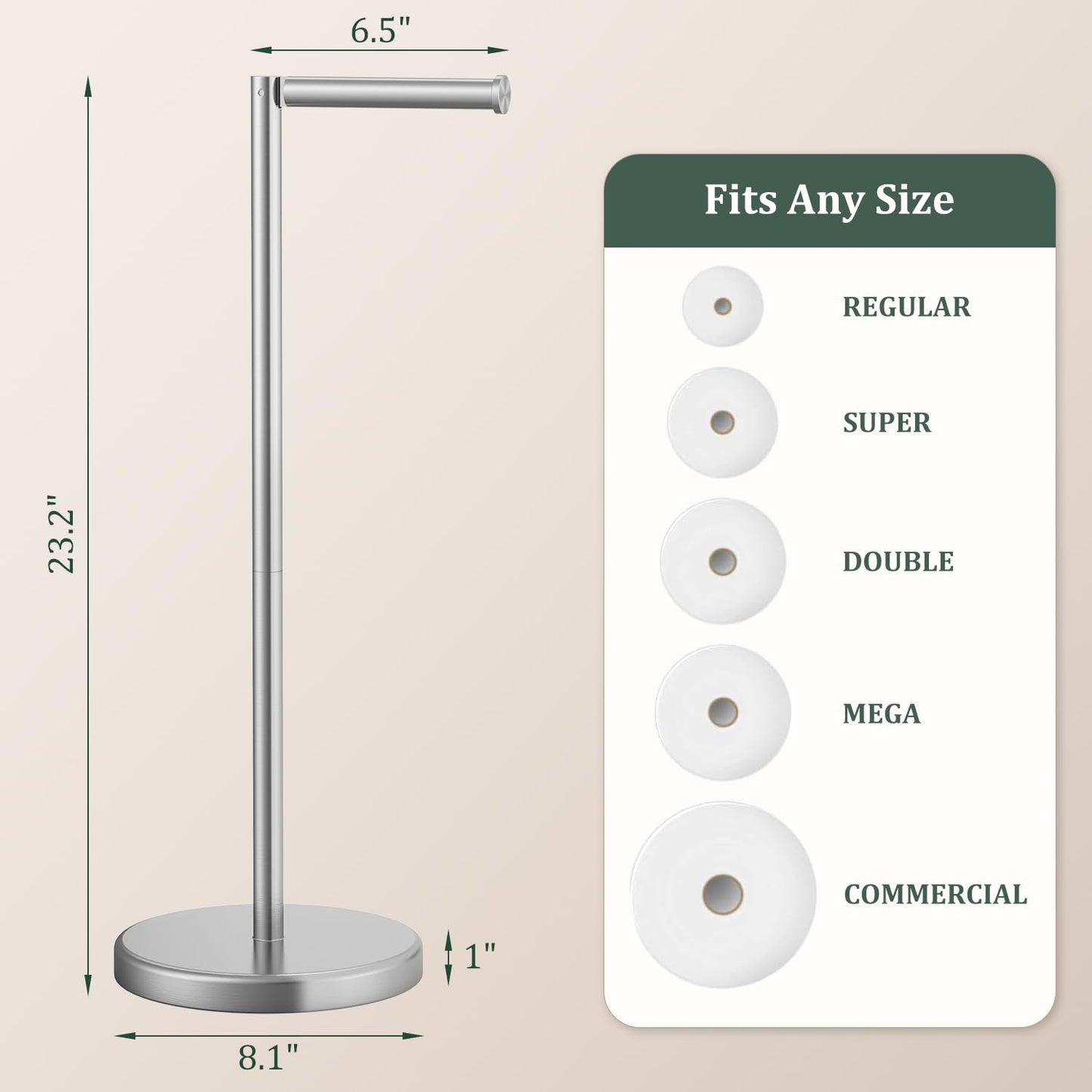 Evolvegoods Brushed Nickel Toilet Paper Holder Stand, Freestanding Toilet Paper Holder for Bathroom, 304 Stainless Steel Rustproof Tissue Roll Holder Storage for 4 Rolls(Fits All Rolls)