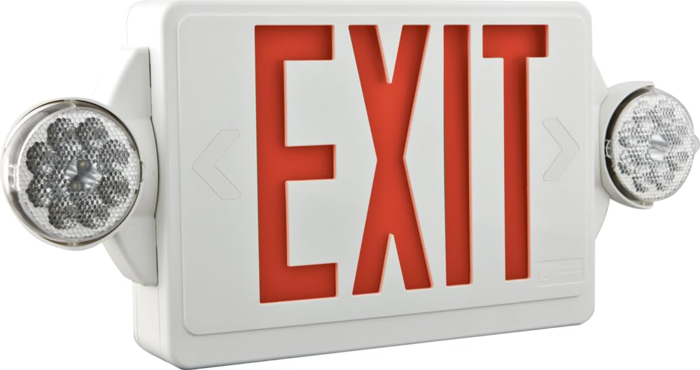 Lithonia Lighting LHQM LED R M6 Quantum White LED Exit and Emergency Light Combo with Red Letters, 180 Lumens, 120 Volts, 4 Watts,
