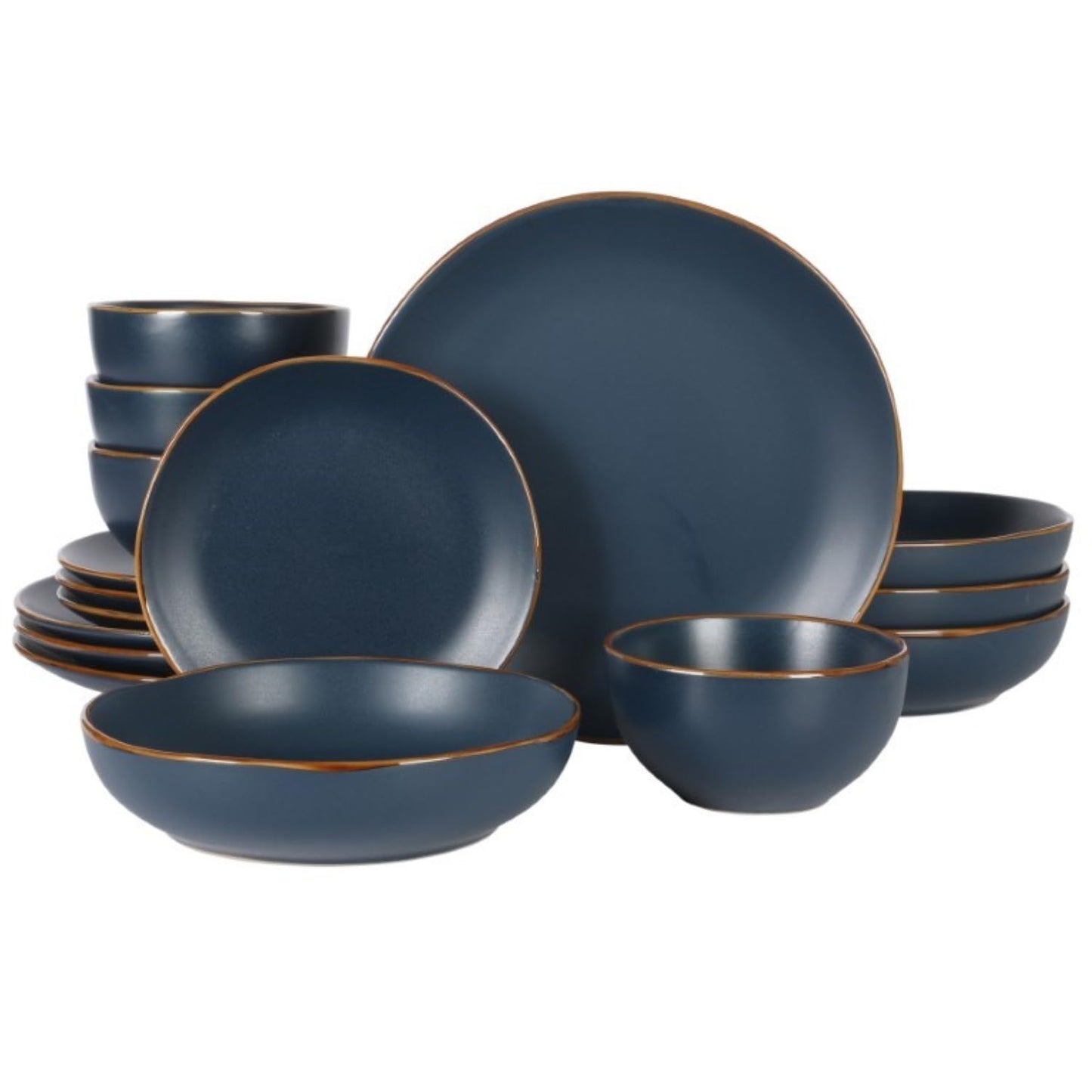 Gibson Home Hazeltine 16-Piece Navy Blue Stoneware Dinnerware Set – Plates and Bowls, Durable Ceramic Kitchen Dinner Set