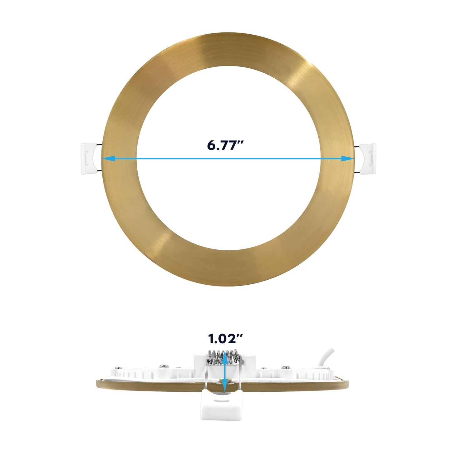 LUXRITE 6 Inch Ultra Thin LED Recessed Light with J-Box, 12W, 5 Color Options 2700K | 3000K | 3500K | 4000K | 5000K, Dimmable Wafer Light, 1000 Lumens, Brass Trim, Energy Star, IC Rated