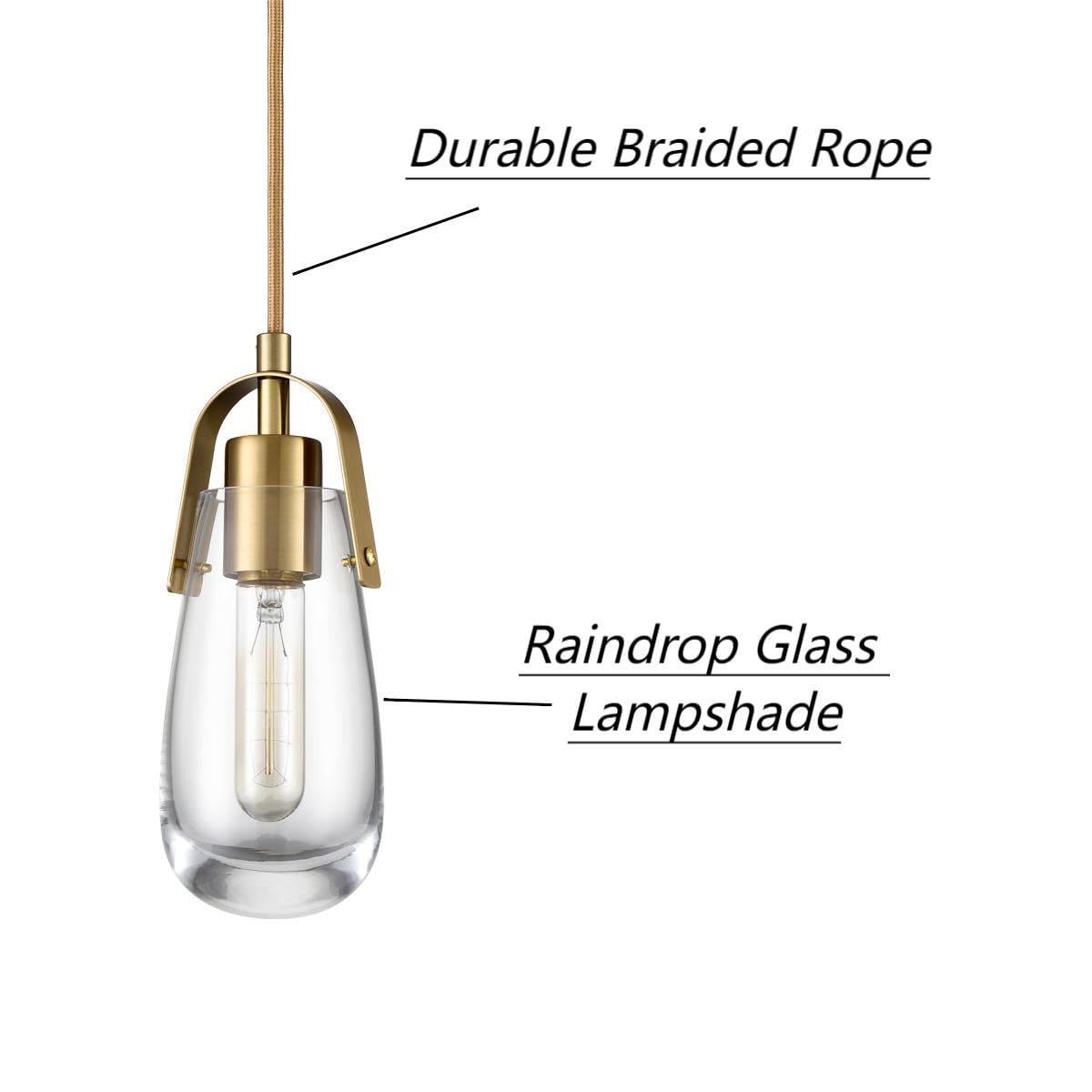 DEYNITE Industrial Home Pendant Light Fixtures Brass Hanging Light with Clear Glass for Kitchen Island