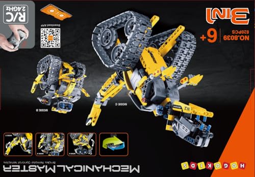 HOGOKIDS Robot Building Toys for Kids - 5 in 1 Remote & APP Controlled Building Set | RC Wall Robot/Engineer Robot/Mech Dinosaur STEM Toys for Boys Girls Age 6 7 8 9 10 11 12+ Year Old (520 Pcs)