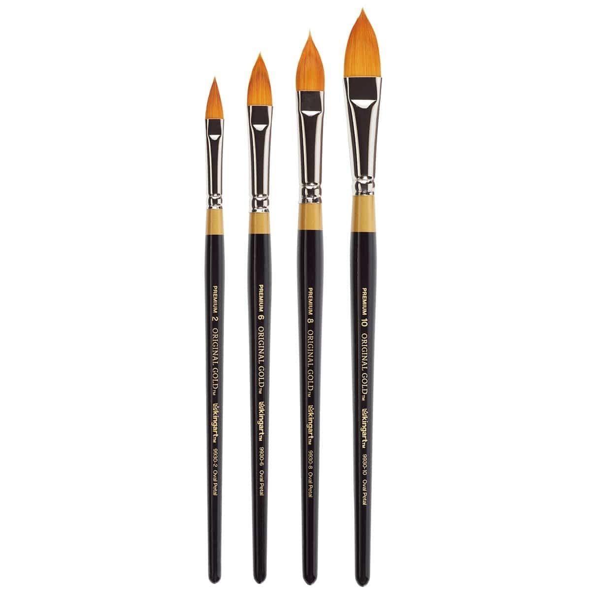 KINGART Original Gold 9930 Series, Golden Taklon Oval Floral Petal Artist Brush (Set of 4) Black, B-100