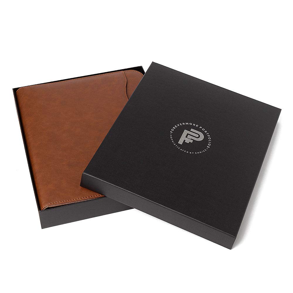 Forevermore Portfolios Padfolio Binder - Professional Faux Leather Travel Organizer Pouch for Tablet, Documents, Presentation Folders, Zipper Closure, Removable 3-Ring Notepad - Brown