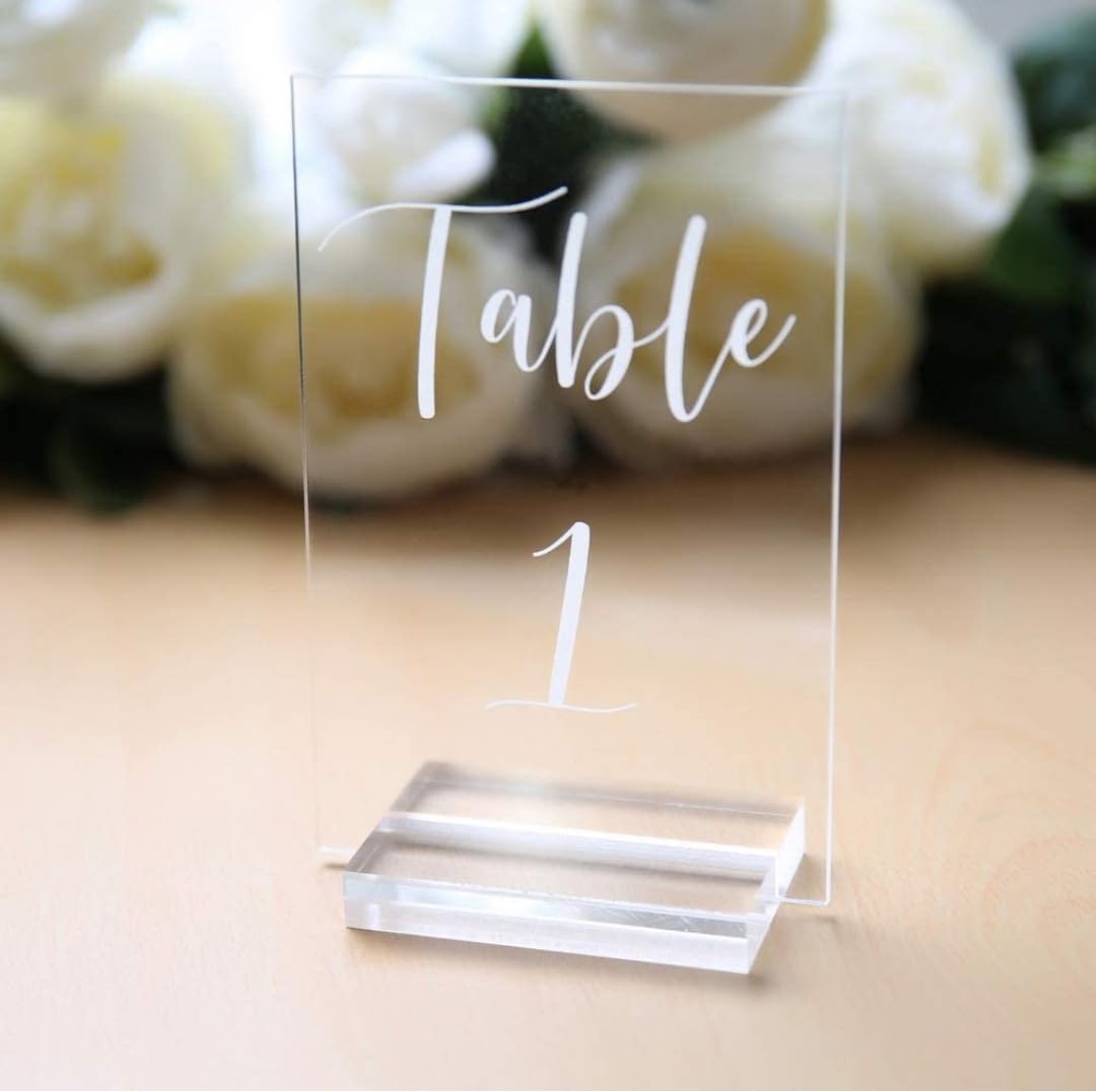60 PACK Acrylic Sign Holders, Clear Acrylic Sign Stand,Acrylic Table Number Holder for Wedding Table Number/Sign/
