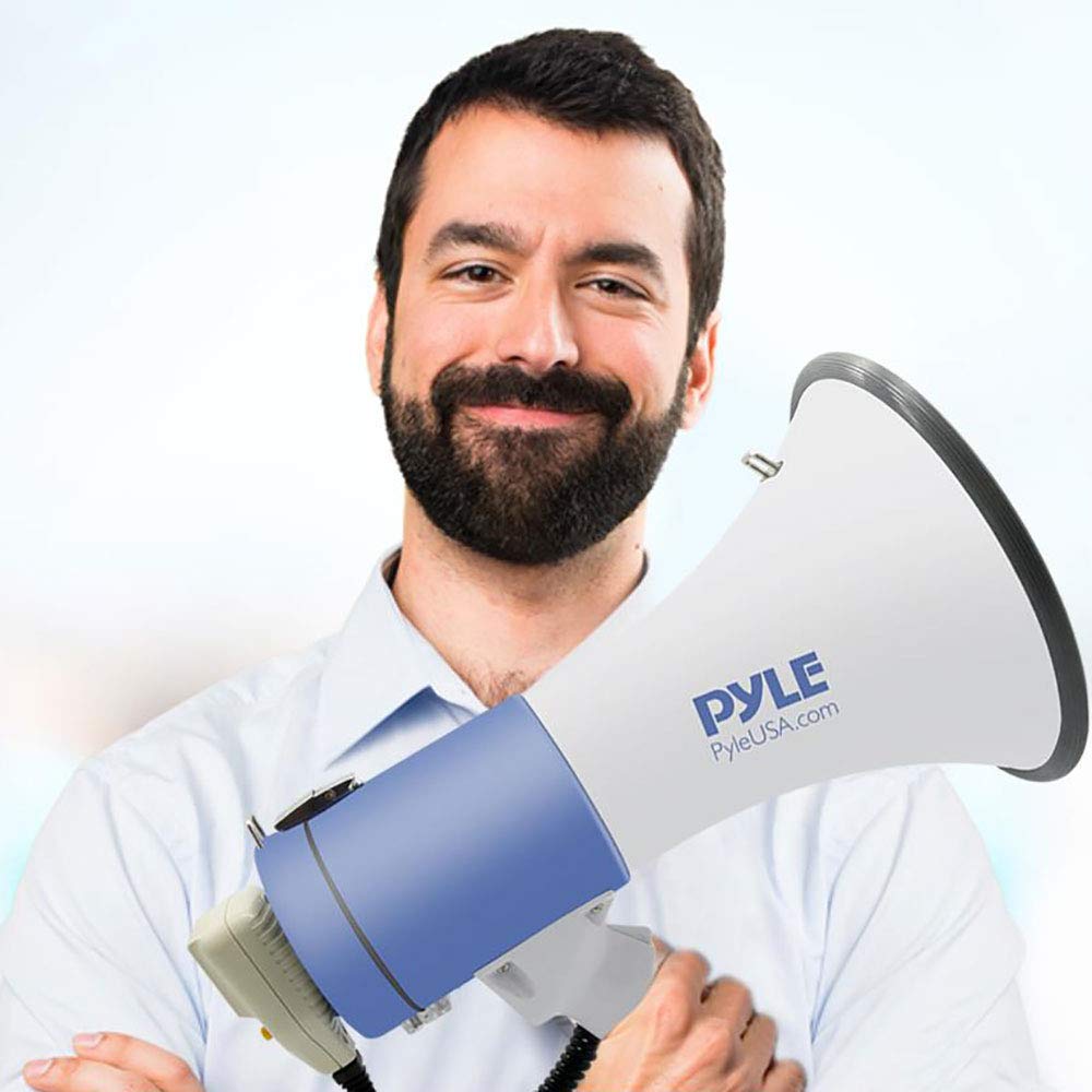 Pyle Megaphone PA Bullhorn Speaker - Built-in Siren 50 Watts Rechargeable Battery- 10 Sec Record Function for Football Baseball Basketball Cheerleading Fans Coaches or for Safety Drills - (PMP59IR)