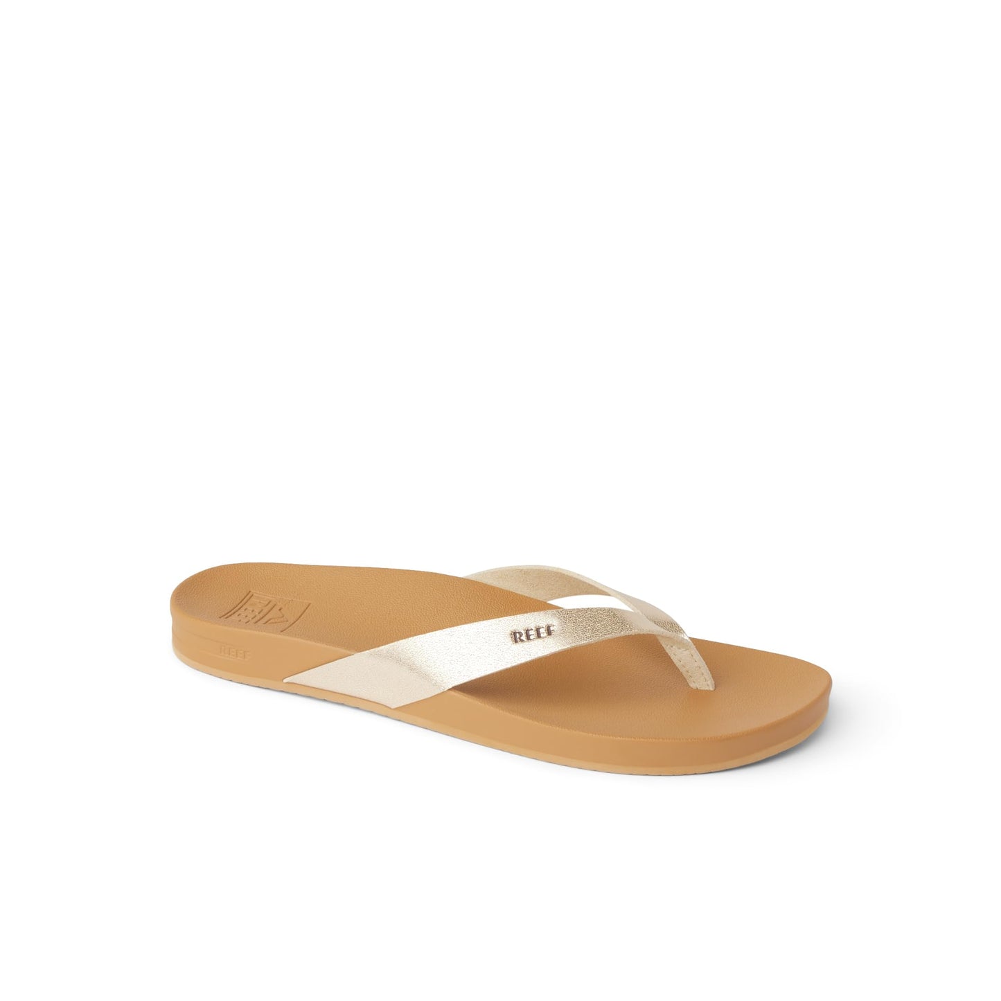 Reef Cushion Court Womens Flip Flop, Molded Cushion Footbed, Arch Support, Tan/Champagne, 9.5