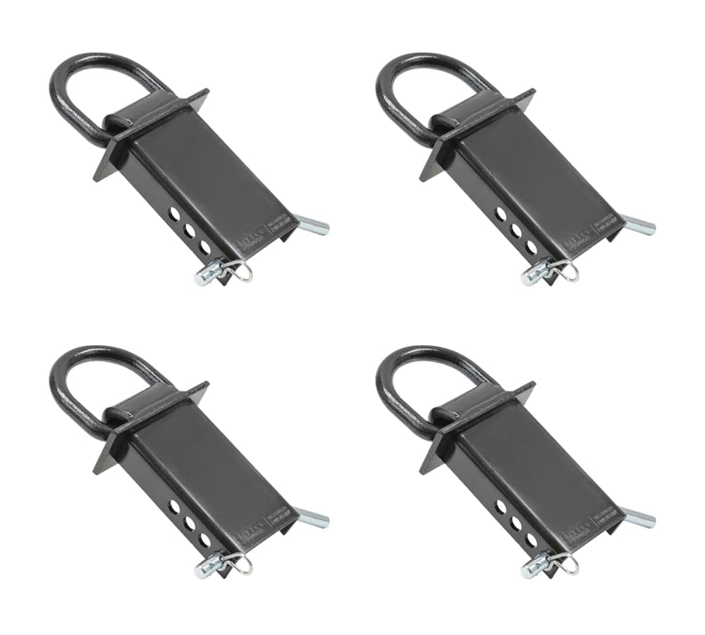 Mytee Products Heavy Duty Adjustable Trailer Stake Pocket 5/8 Inch D Ring w/ 1/2" Hitch Pin, Load Limit 5400 lbs & 4 Holes for Adjustment | D-Ring Tie Downs Utility for Flatbed Trucks & Trailer – 4 PK