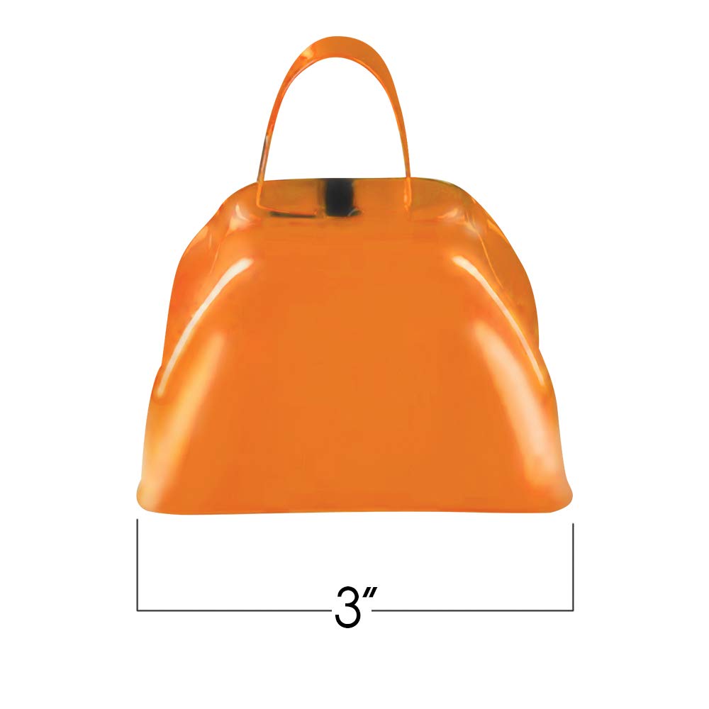 ArtCreativity 3 Inch Orange Metal Cowbell Noisemakers - Pack of 12 - Loud Metal Cowbell Noise Makers with Handles, Great for Football Games, Sporting Events, New Year’s Eve, for Kids and Adults