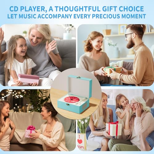 Yintiny Blue Time Music Box CD Player with Speakers for Home Decor
