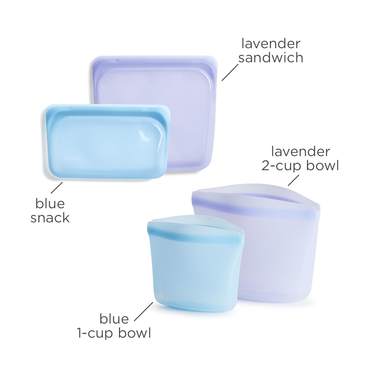 Stasher Silicone Reusable Storage Bags, 4-Pack, Reusable Freezer Bags, Microwave, Dishwasher, Oven Safe, Sous Vide, Premium Lunch Containers, Eco Friendly, Food Storage Bags, Snack Bags, Multicolor