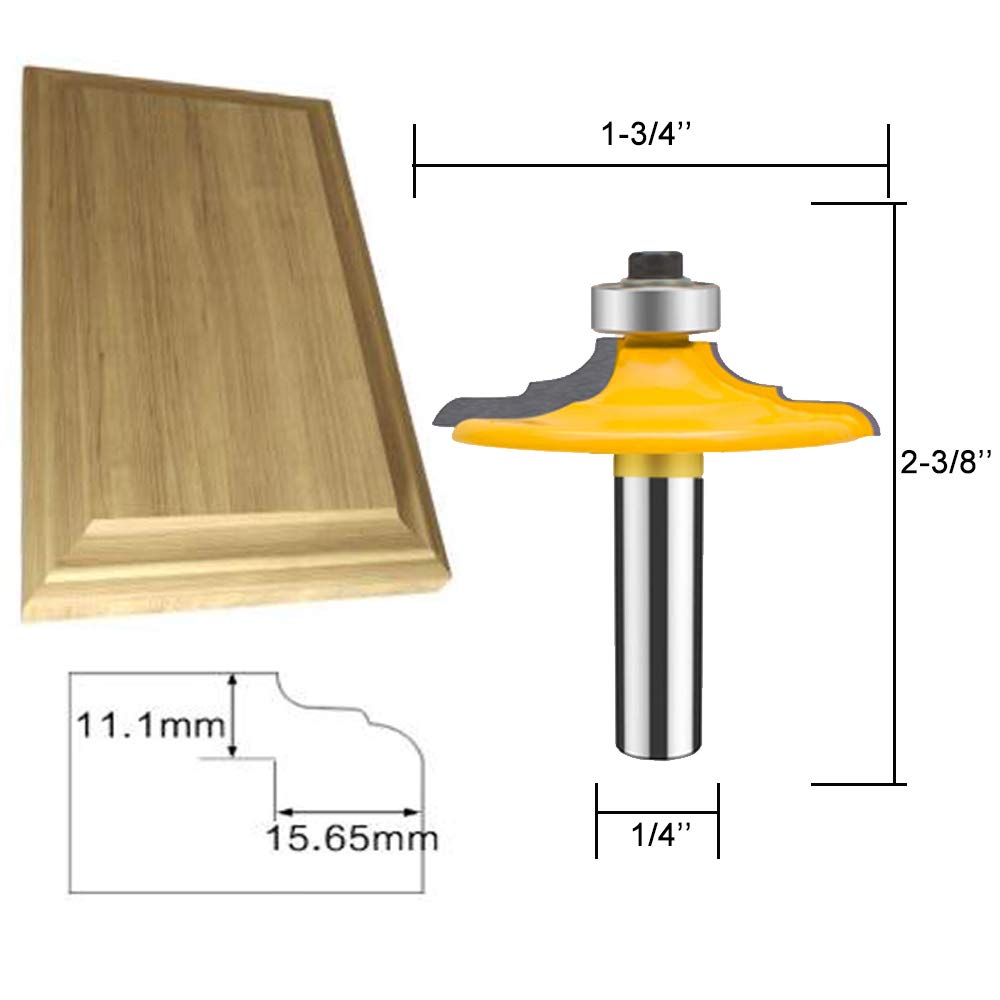 TAIWAIN Router Bit Set 4PCS 1/4 Inch Shank Door&Drawer Front Edging Bits, Miter Frame Crown Molding Wood Milling Cutter Router, Woodworking Miter Carbide CNC Cutting Tool for Woodwork(F-1-4MG)