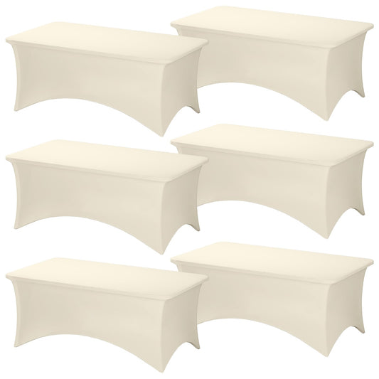 Fixwal 6 Pack 6Ft Ivory Table Cover, Spandex Fitted Tablecloths Rectangle, Wrinkle-Free and Stretch Folding Table Cloth for Banquet, Wedding, Party, Trade Show