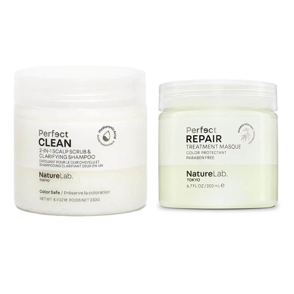 NATURELAB. TOKYO Perfect Clean & Repair Treatment Duo: Perfect Clean 2-in1 Clarifying Scalp Scrub and Shampoo 8.1 oz & Perfect Repair Treatment Masque 6.7 oz