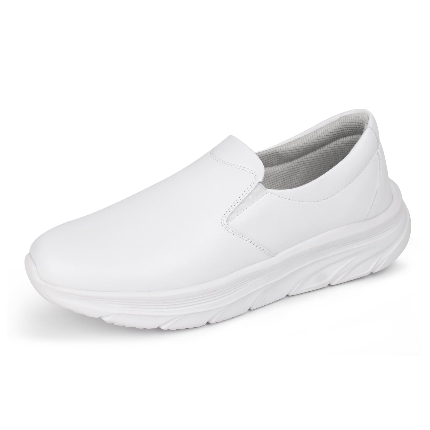 Hawkwell Men's Slip On Arch Support Lightweight Slip Resistant Comfortable Nursing Shoes,Synthetic Leather White,11 M US