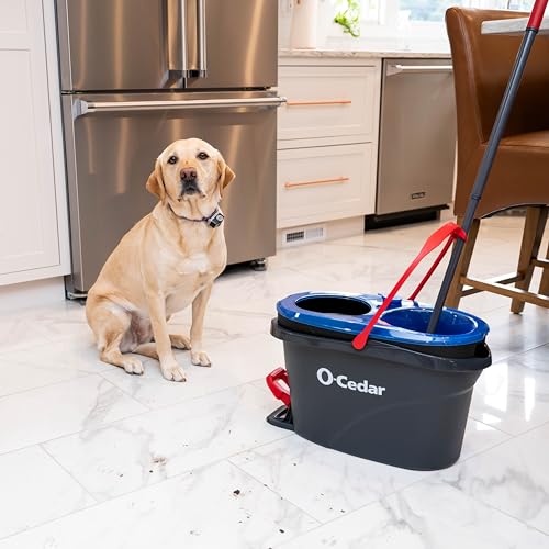 O-Cedar RinseClean Spin Mop & Bucket System + 2 Extra Mop Heads| Clean with Water | Removes 99% of Bacteria Plastic
