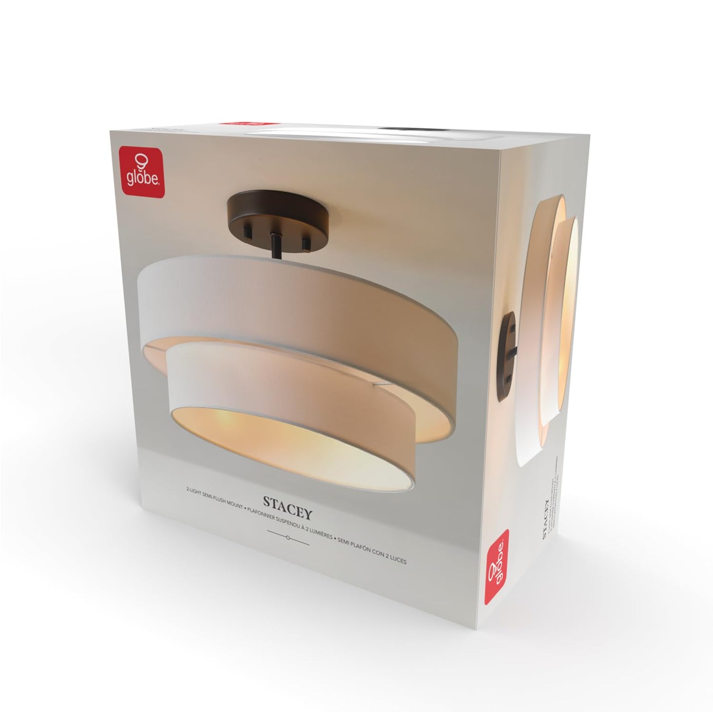 GLOBE Electric 66000138 2-Light Semi-Flush Mount Ceiling Light, Matte Black, 2-Tier, White Linen Shade, Home Improvement, Dining Room, Kitchen