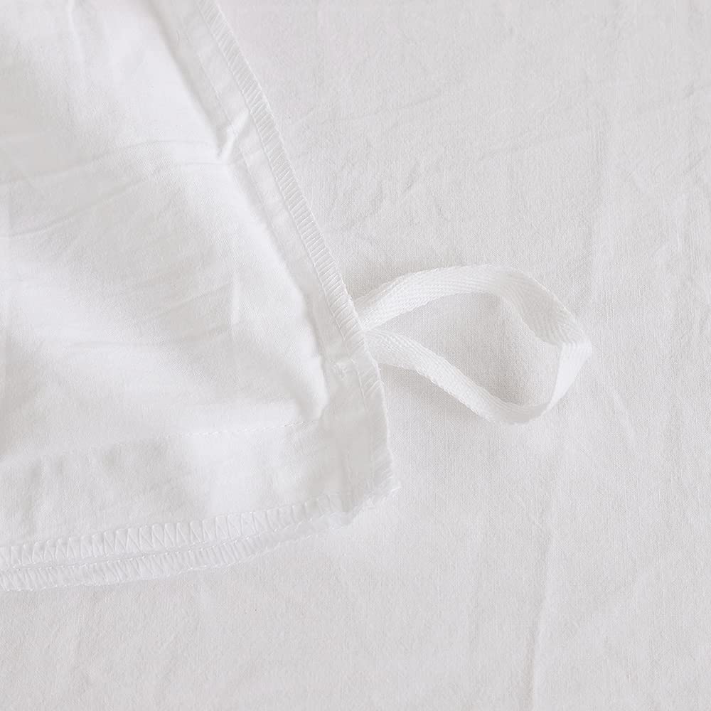 FACE TWO FACE Bedding Duvet Cover Set 3 Pieces 100% Washed Cotton Duvet Cover Linen Like Textured Breathable Durable Soft Comfy (Queen, White)