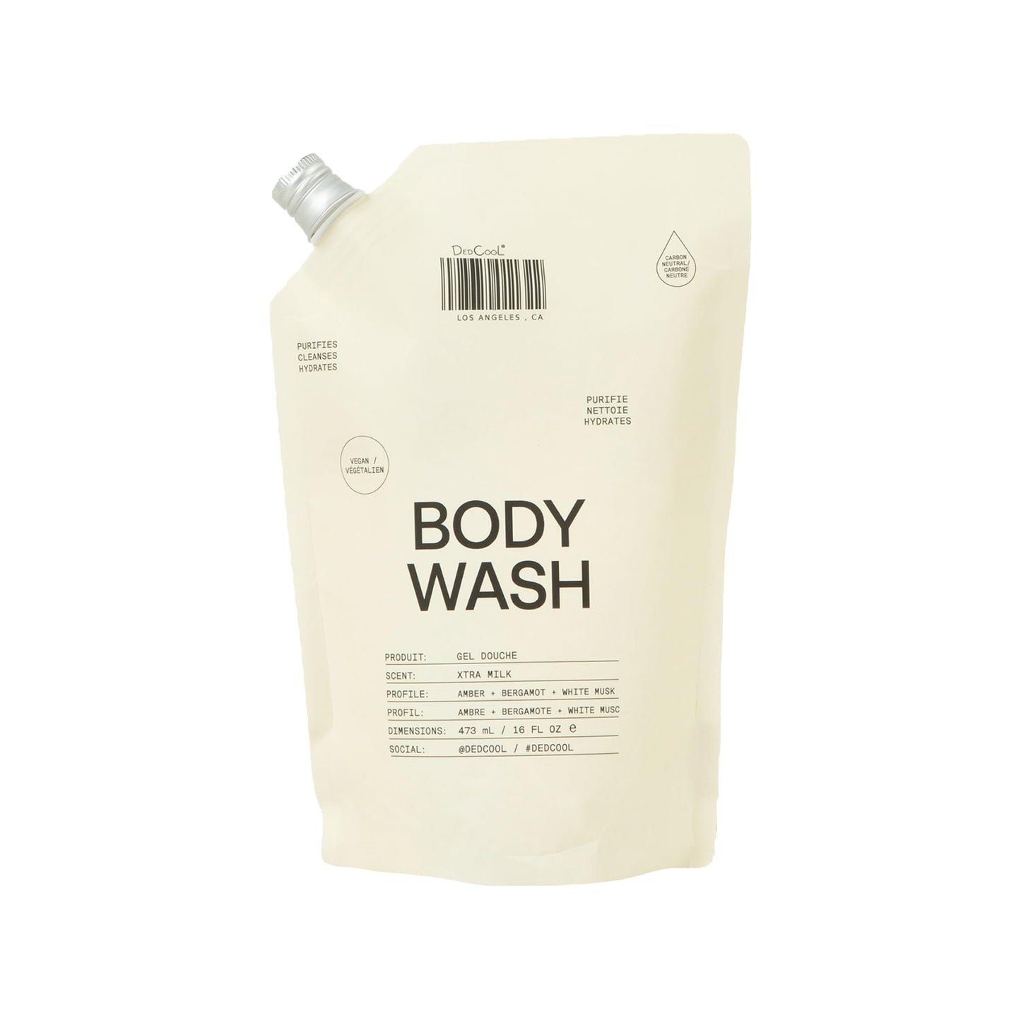 DedCool Xtra Milk Body Wash Refill – Hydrating & Skin Barrier-Boosting Formula with Snow Mushroom, Shea Butter, and Aloe | Non-Toxic, Vegan, Carbon-Neutral