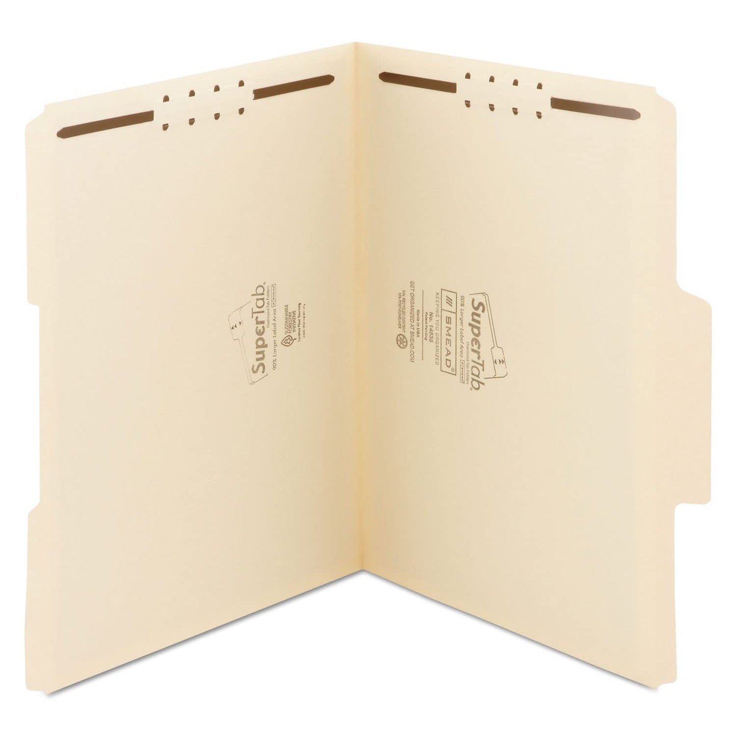 Smead SuperTab® Heavyweight Fastener File Folder, 2 Fasteners, Oversized Reinforced 1/3-Cut Tab, Guide Height, Letter Size, Manila, 50 per Box (14545)