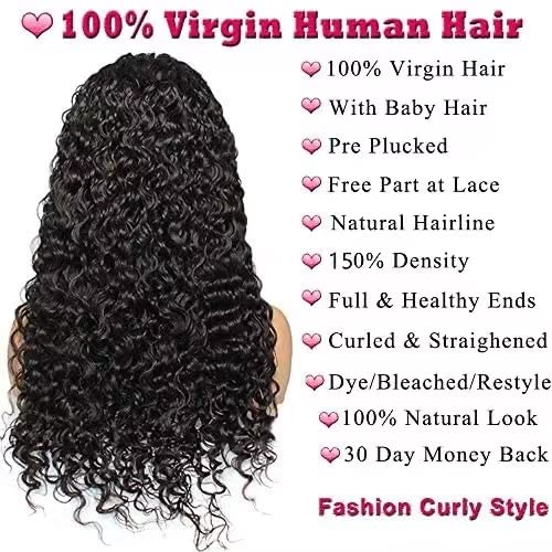 13x4 Lace Front Wigs Human Hair Pre Plucked Wet and Wavy Human Hair Wigs for Black Women Glueless Brazilian Curly Lace Frontal Wigs Human Hair Natural Color 180% Density (24 Inch)
