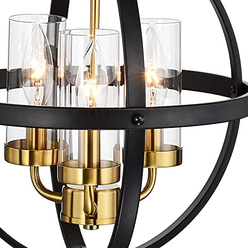 Treekee Rustic Chandelier, 14" Farmhouse Globe Orb Pendant Light, Vintage Black and Gold 3-Light E12 Adjustable Ceiling Hanging Fixture for Kitchen, Dining Room, Living Room, Bedroom, Entryway, Foyer