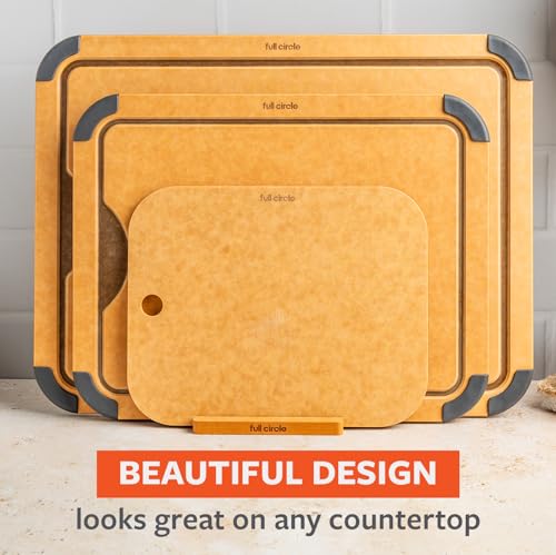 Full Circle Chop Shop Cutting Board Set with Holder – 3 Kitchen Cutting Boards with Countertop Holder & Drying Rack – Dishwasher Safe, Lightweight, Naturally Bonded Kraft Paper