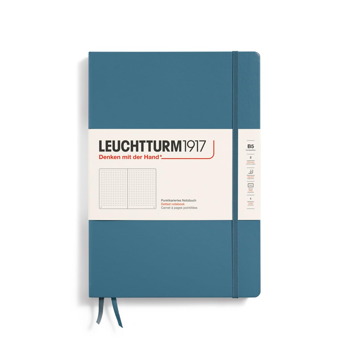 LEUCHTTURM1917 - Notebook Hardcover Composition B5-219 Numbered Pages for Writing and Journaling (Stone Blue, Dotted)