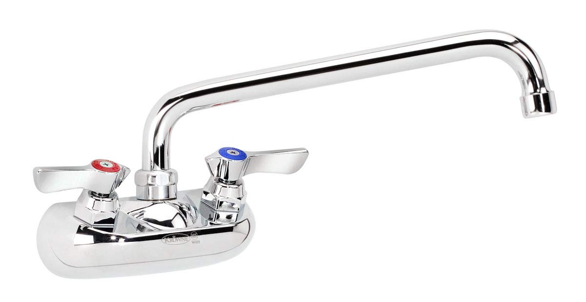Krowne Silver Series 10-410L Wall Mount Kitchen Faucet with 4” Center Mount 10" Swing Spout and 1/2" NPS Male Inlets for Utility Sink Commercial Food Industry Restaurant | 10"L x 8"D, Chrome, NSF