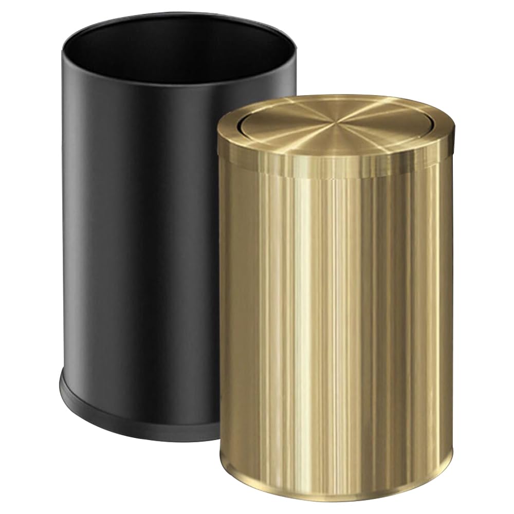 LEASYLIFE 9 Liter/2.4 Gallon, Small Gold Trash can with Swing lid, Brass Bathroom Trash can, Bedroom Garbage bin,Trash bin for Office, Living Room,Bathroom，Restaurant Bathroom