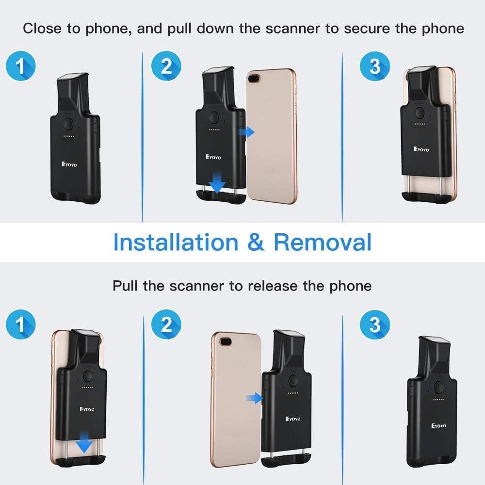 Eyoyo Upgraded QR Code Scanner Bluetooth Android Barcode Scanner, Portable Back Clip Wireless 1D 2D UPC ISBN Inventory Barcode Reader PDF417 Data Matrix Code Compatible with iPhone, Android Phone