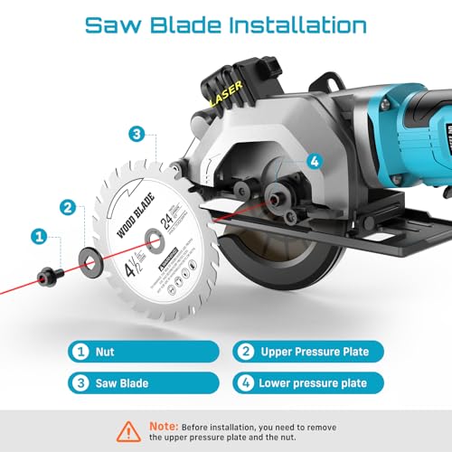 Seesii Mini Circular Saw with Laser Guide,4.8A 4000 RPM Compact Corded Circular Saw with Rip Guide,3 Blades (4-1/2") for Wood,Soft Metal,Tile,Plastic Cutting,Max Cut Depth 1-11/16"(90°),1-1/8" (45°)